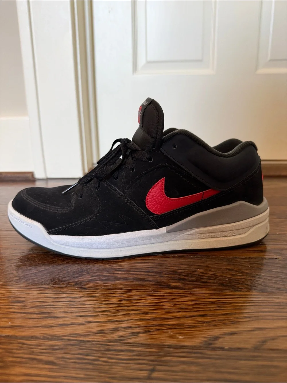 Nike Jordan Stadium 90 Sneakers with Red Swoosh and Upper Black Suede